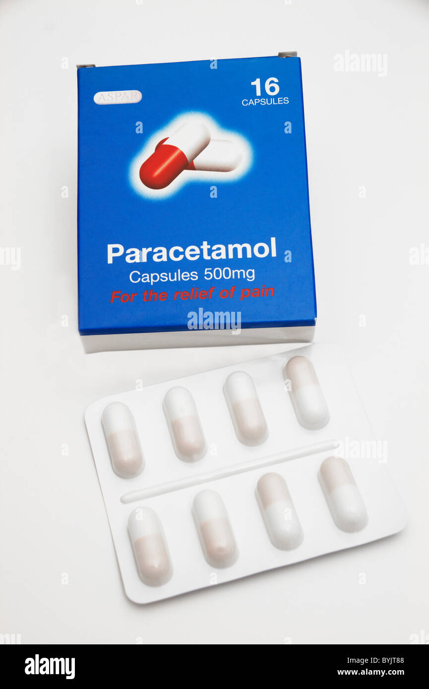 Marchio generico pacco di paracetamolo caplet Foto Stock