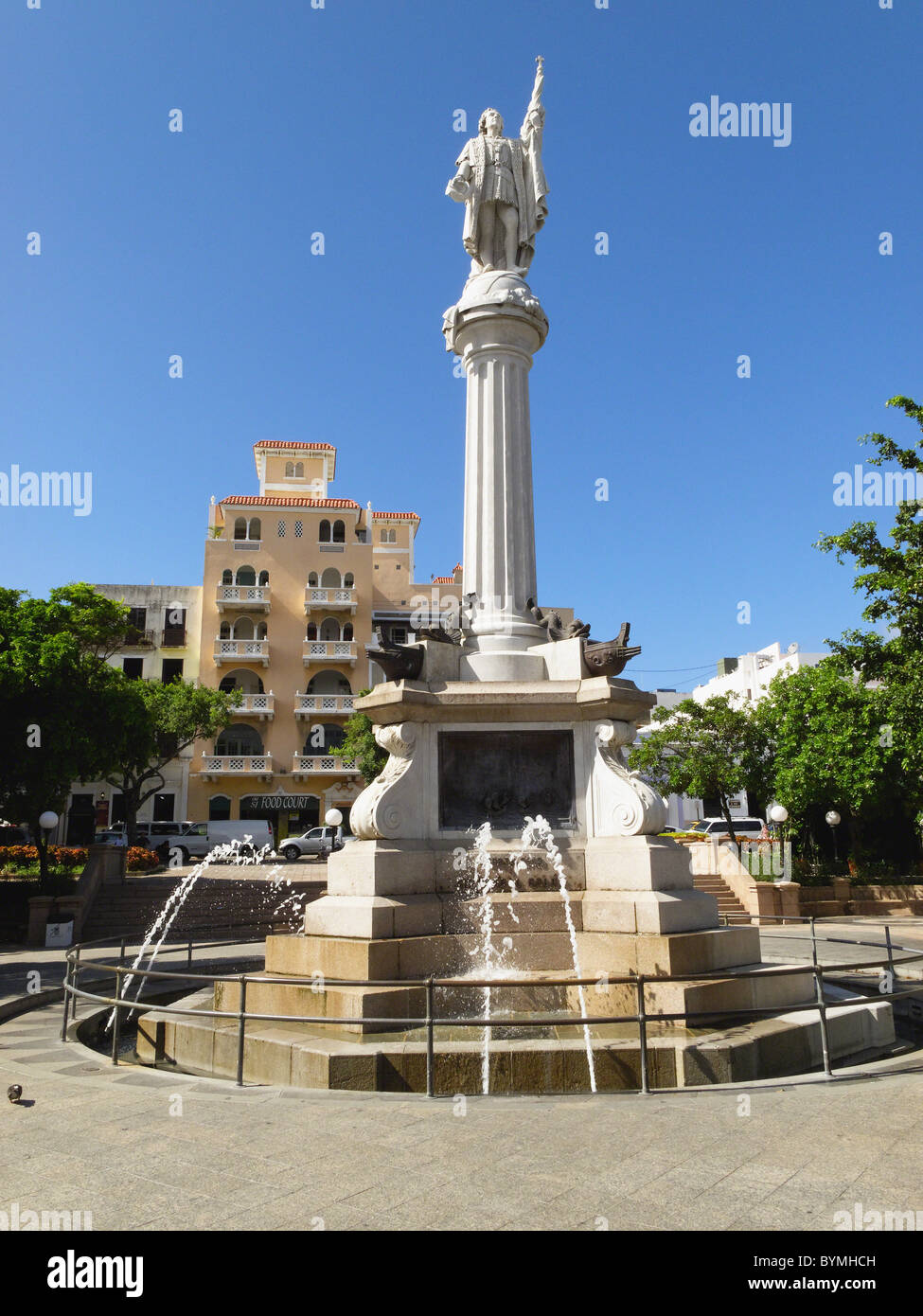 Christopher Columbus statua sulla Plaza Colon, Old San Juan, Puerto Rico Foto Stock