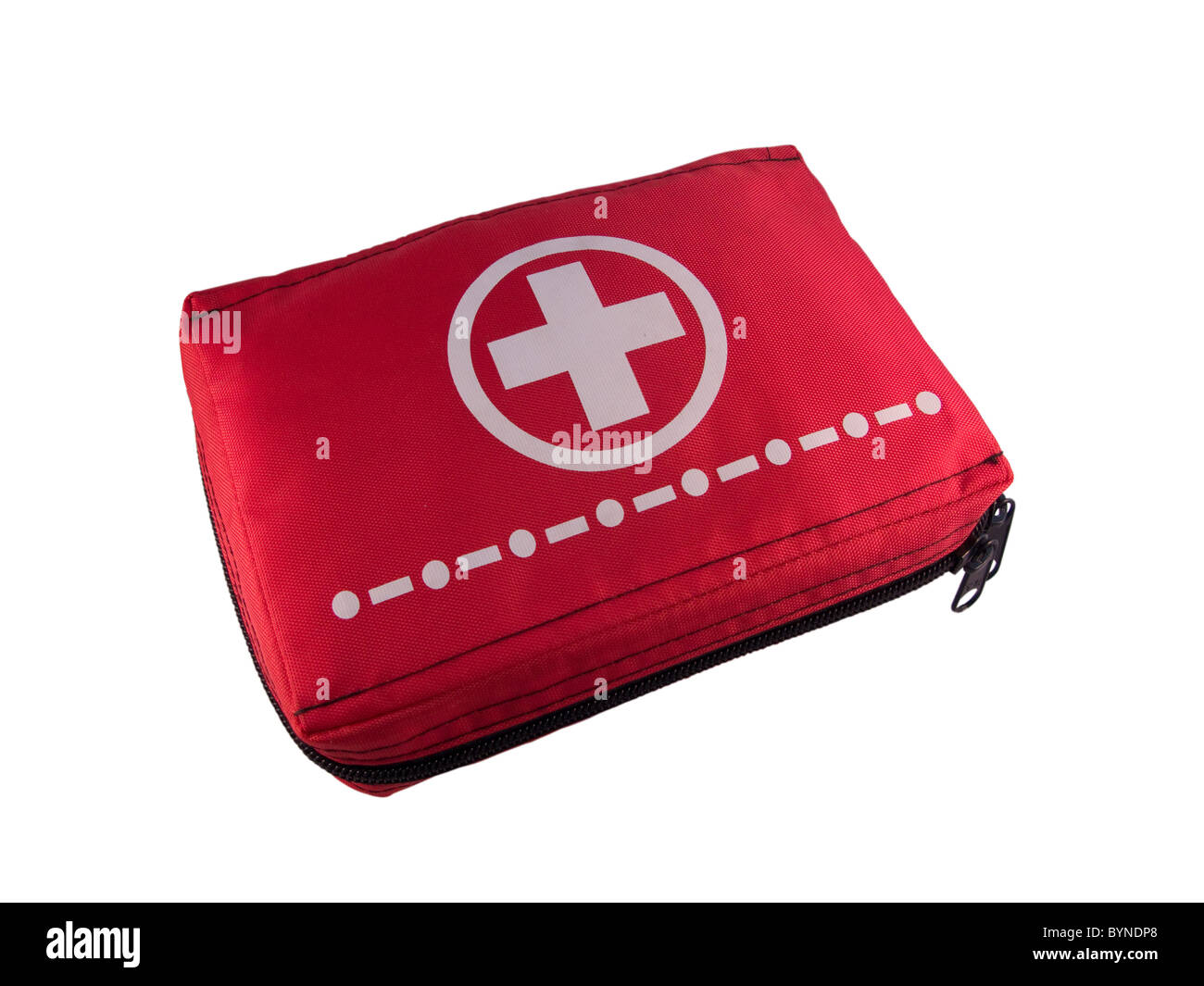 Red kit di primo soccorso isolato su bianco Foto Stock