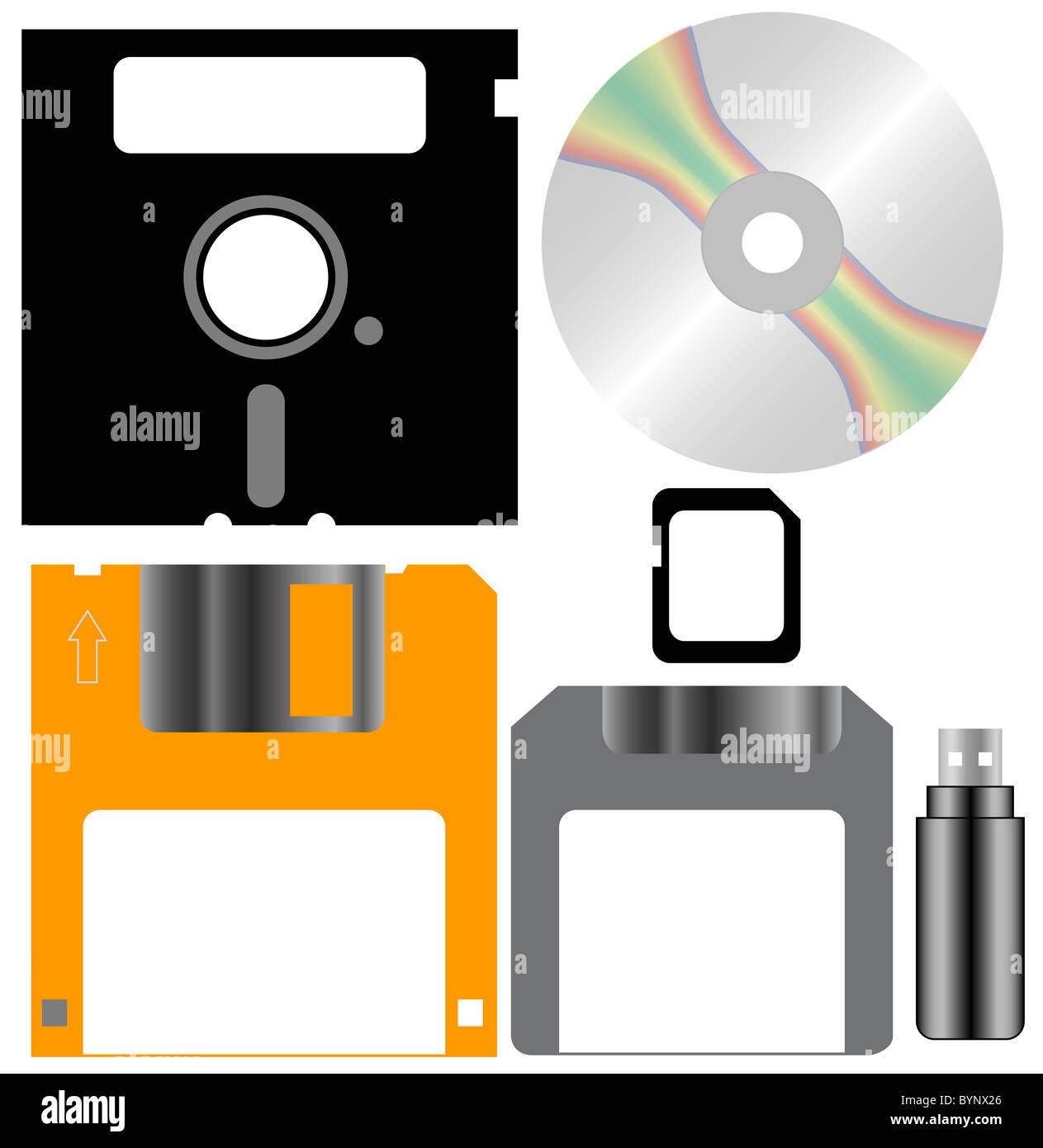 Insieme di computer di dischi di storage e di oggetti Foto Stock