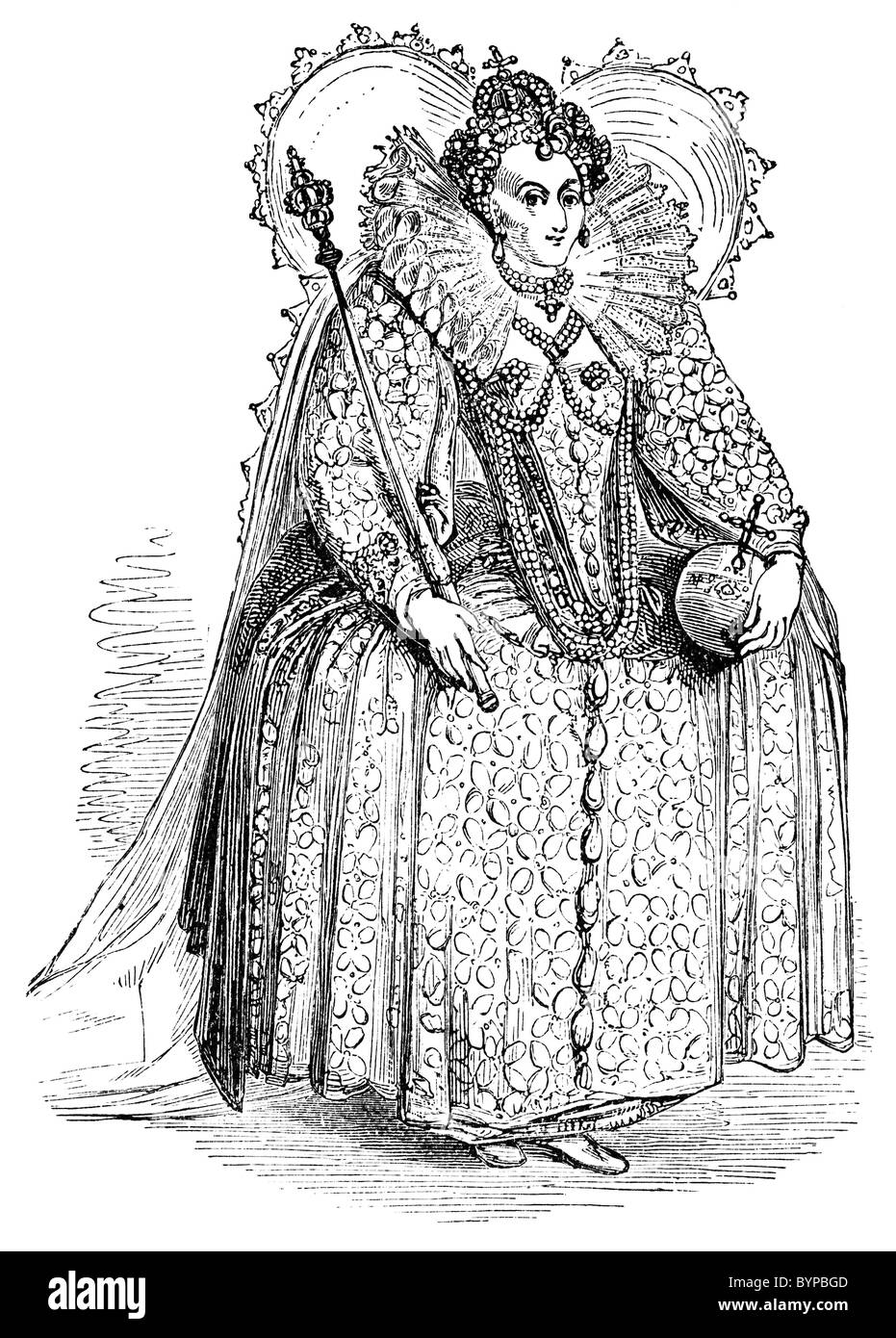 1841 incisione: la Regina Elisabetta I d'Inghilterra, di età compresa tra i cinquantacinque Foto Stock