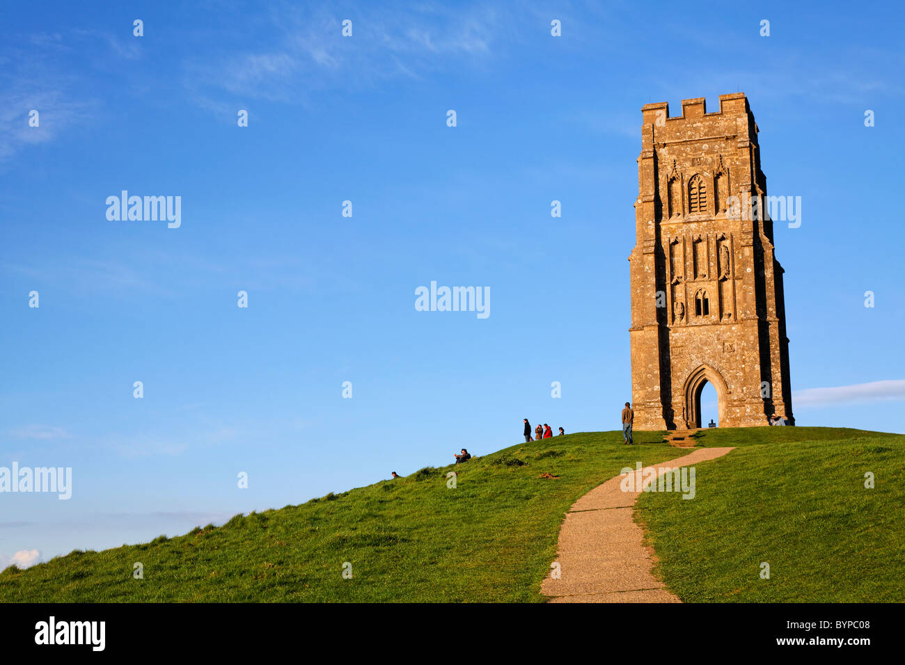 St Michael's tower su Glastonbury Tor, Glastonbury, Somerset, Inghilterra Foto Stock