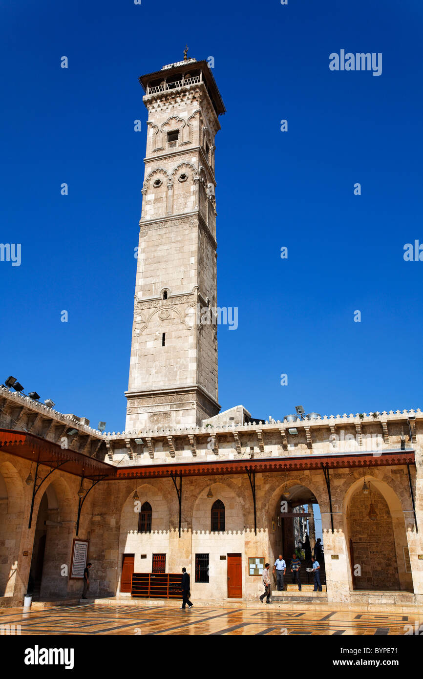 Il minareto della grande moschea di Aleppo, Siria Foto Stock