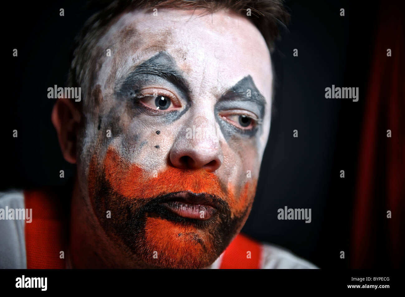 Triste clown, infelice clown, scary clown, circo, Foto Stock