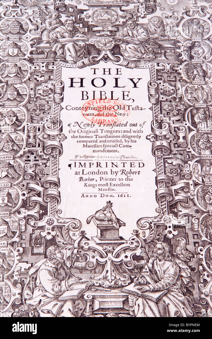 La casa di Hatfield, la Bibbia di re James. Hatfield Hertfordshire Regno Unito. HOMER SYKES Foto Stock