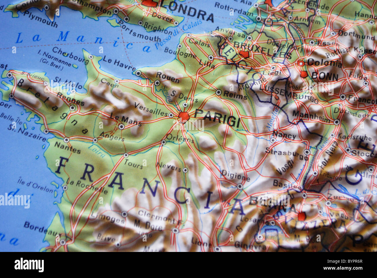 Mappa in rilievo, Europa Francia Germania Italia Foto Stock