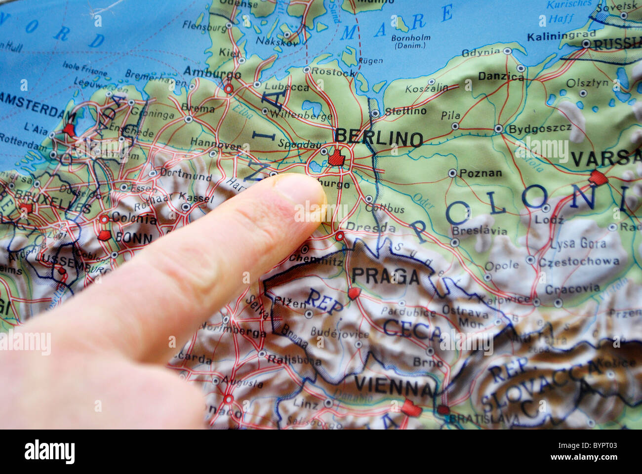 Mappa in rilievo, Europa Francia Germania Italia Foto Stock