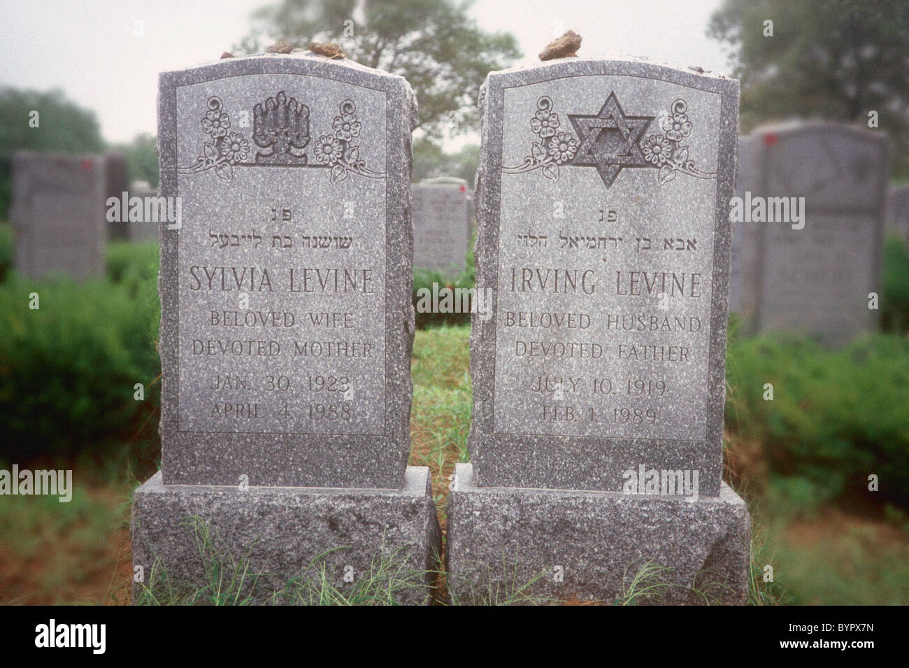 Lapidi sono visti in un cimitero ebraico di Long Island nello Stato di New York nel settembre 1989. (© Richard B. Levine) Foto Stock