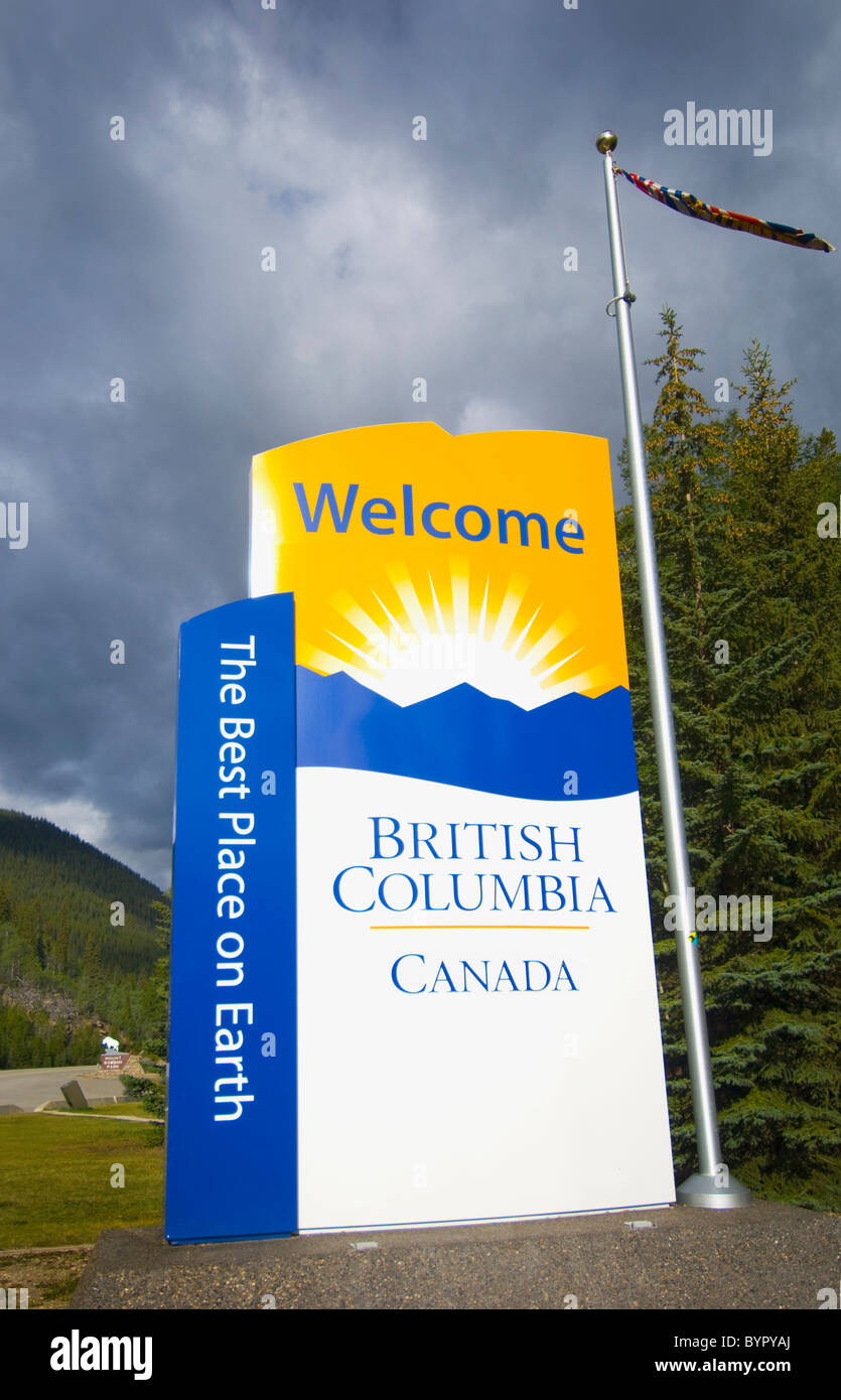 Un cartello che diceva "Benvenuti in British Columbia"; British Columbia, Canada Foto Stock