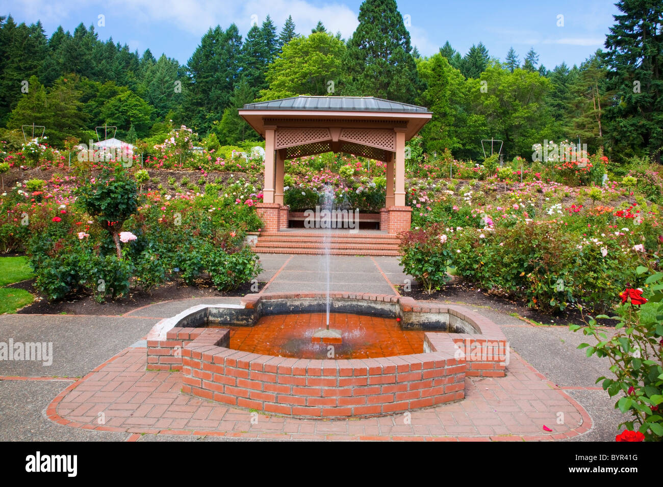 Fontana e gazebo in portland rose garden; Portland, Oregon, Stati Uniti  d'America Foto stock - Alamy