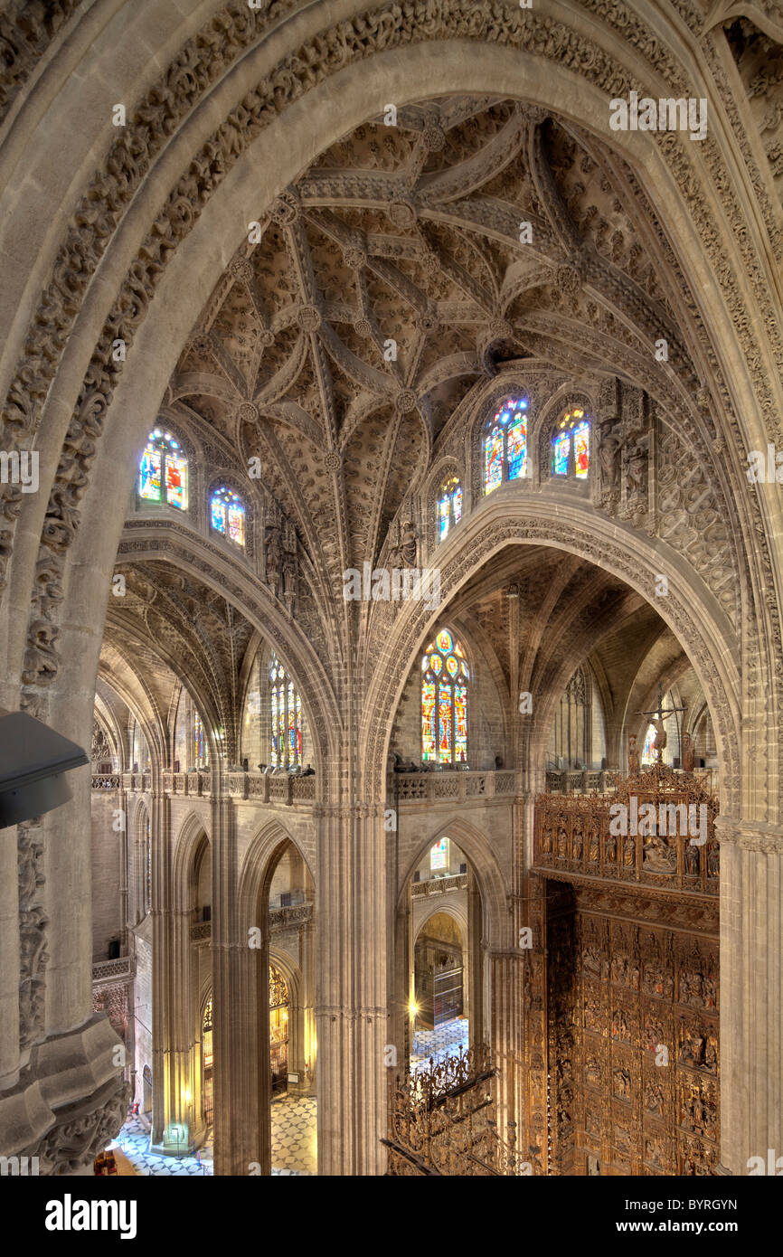 Soffitto in stile gotico di Santa Maria de la Sede cattedrale, Siviglia, Spagna Foto Stock