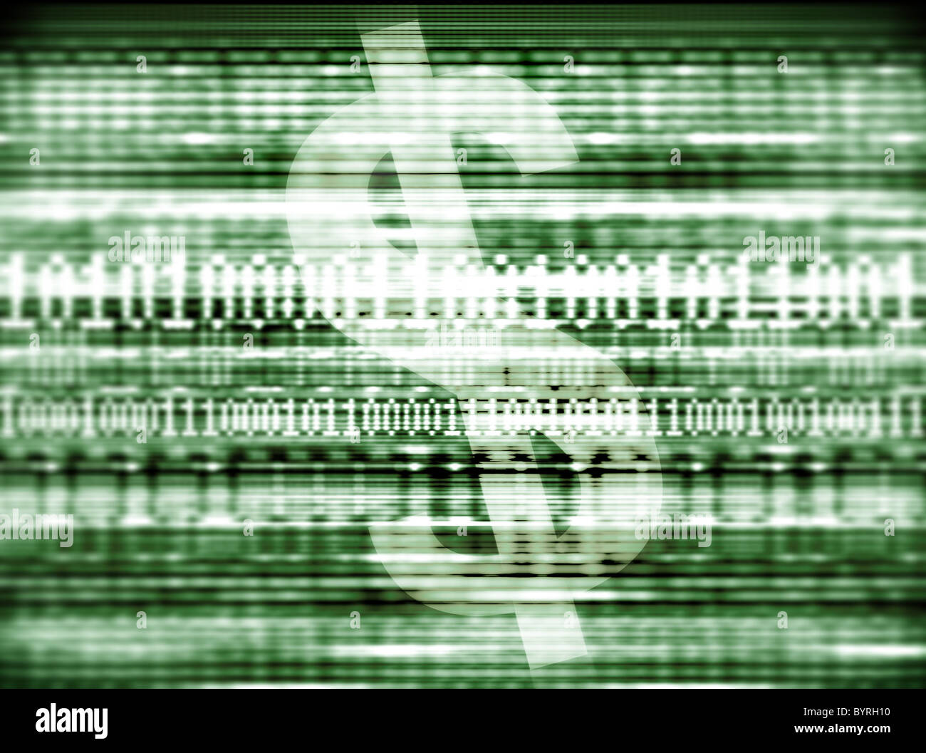 Il simbolo del dollaro e il codice binario o flussi di dati che rappresentano le transazioni online e la sicurezza sul web Foto Stock