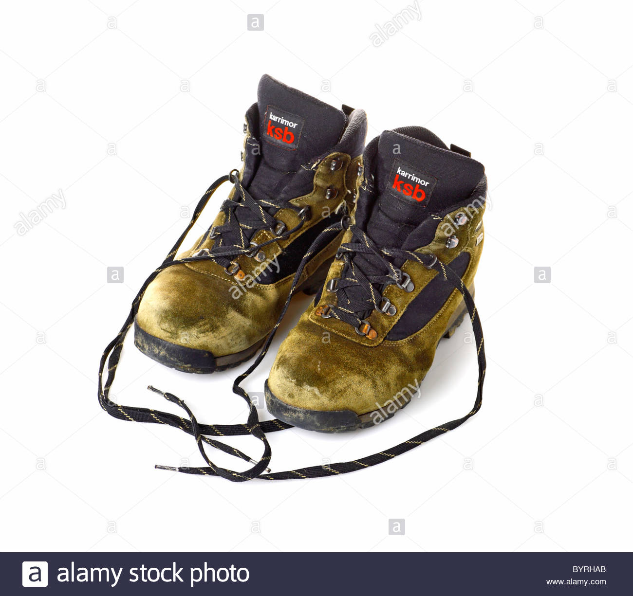 Coppia di usato scarpe da trekking Foto Stock