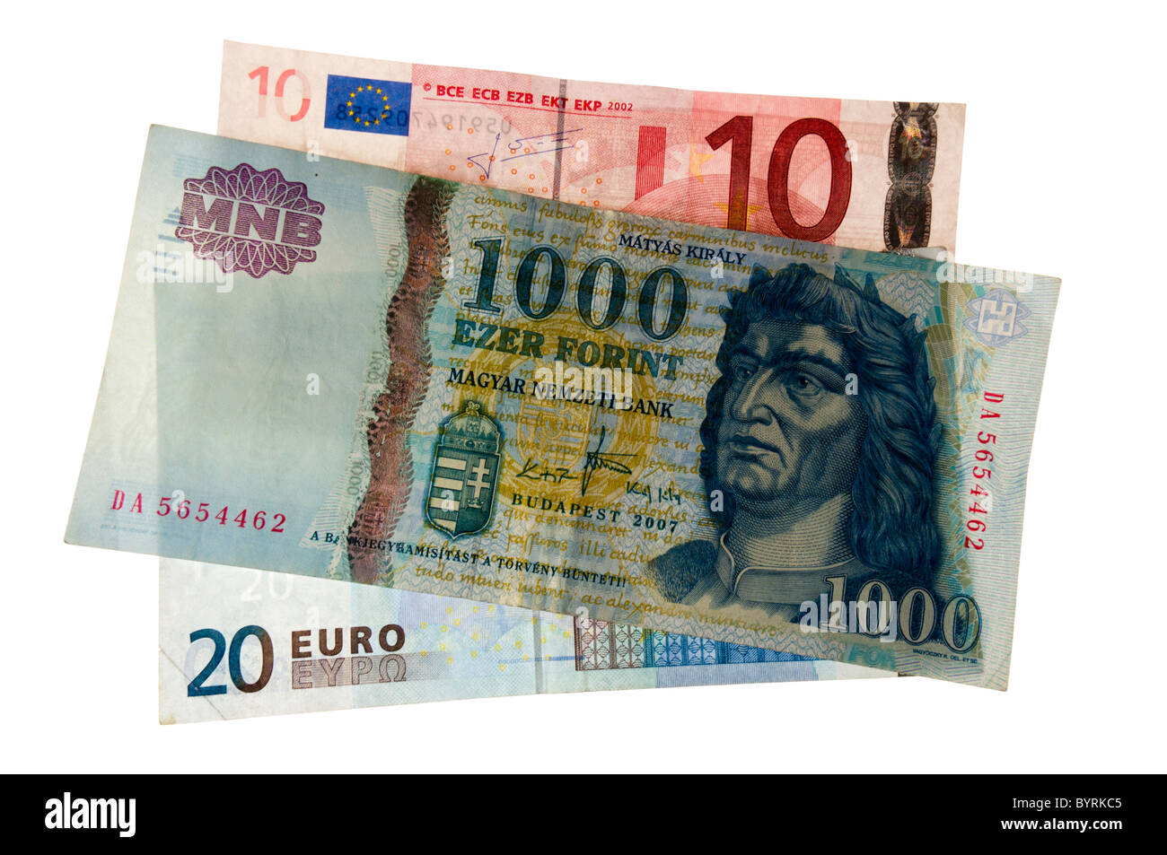 Il fiorino ungherese con Euro Foto Stock