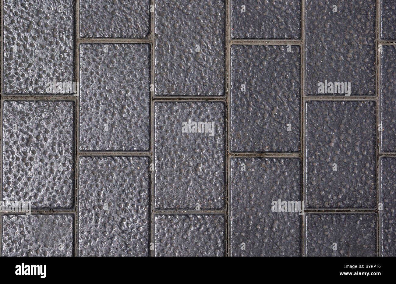 Passeggiata laterale fatta di punteggiata di mattoni grigi. Buona come sfondo. Foto Stock