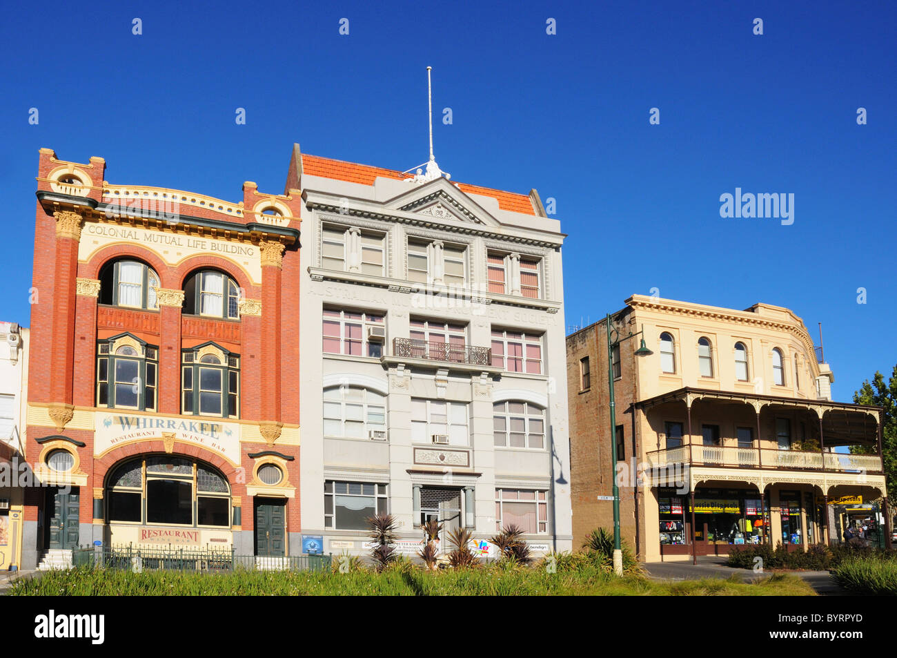 Architettura vittoriana nella città della corsa all'oro di Bendigo, Australia Foto Stock
