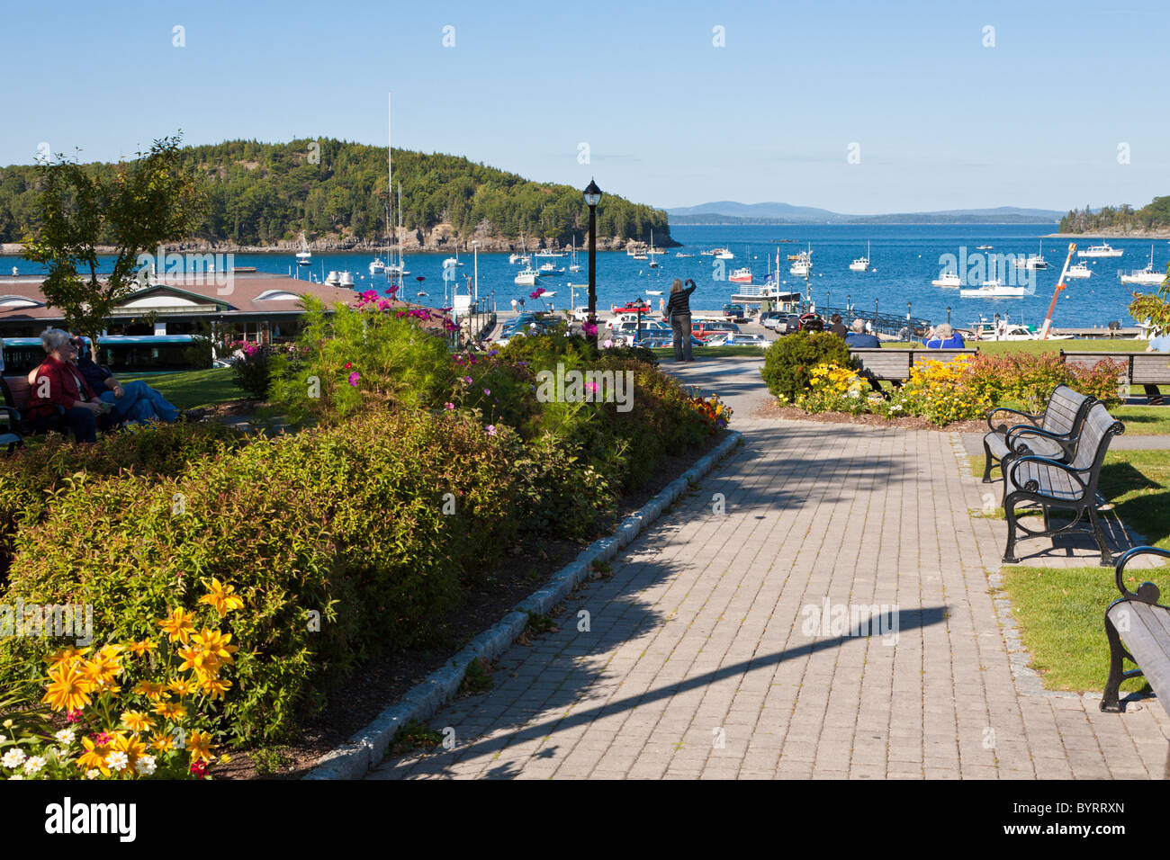 Agamont Park si affaccia sul porto di Bar Harbor, Maine Foto Stock