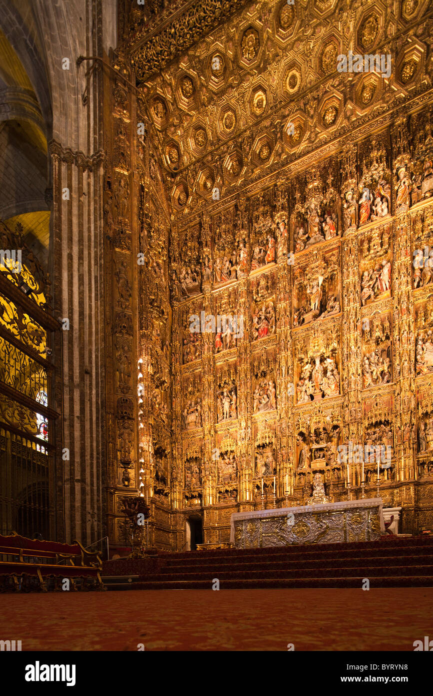 Altare Maggiore, Santa Maria de la Sede cattedrale, Siviglia, Spagna Foto Stock