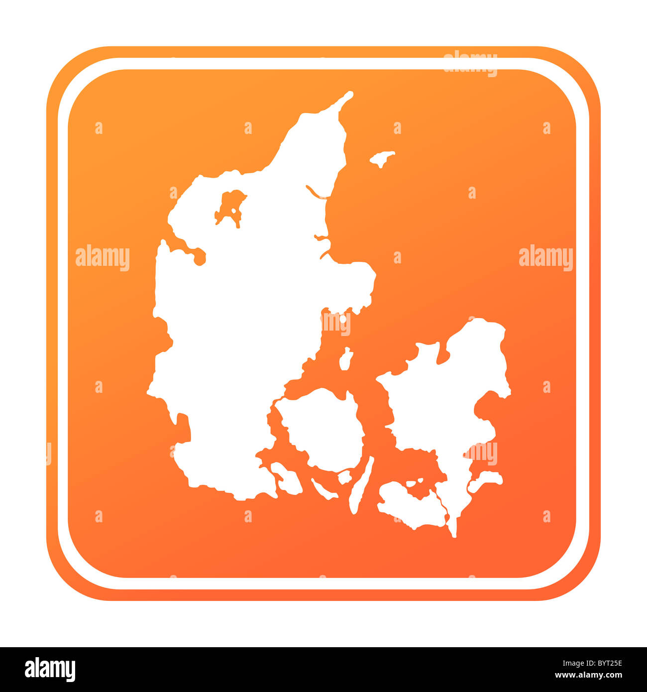 Illustrazione della Danimarca pulsante mappa; isolati su sfondo bianco. Foto Stock