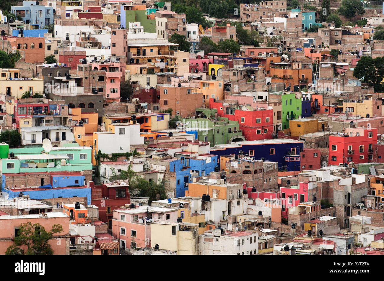 Colorate case di collina in Guanajuato, Messico. Foto Stock