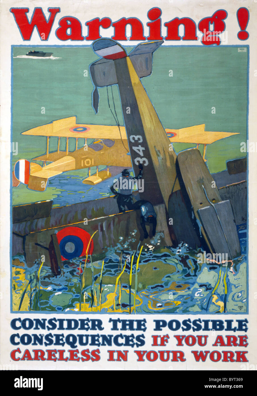 Poster raffigurante un aereo si è schiantato, attenzione! Prendere in considerazione le possibili conseguenze se si sono negligenti nel vostro lavoro . Foto Stock