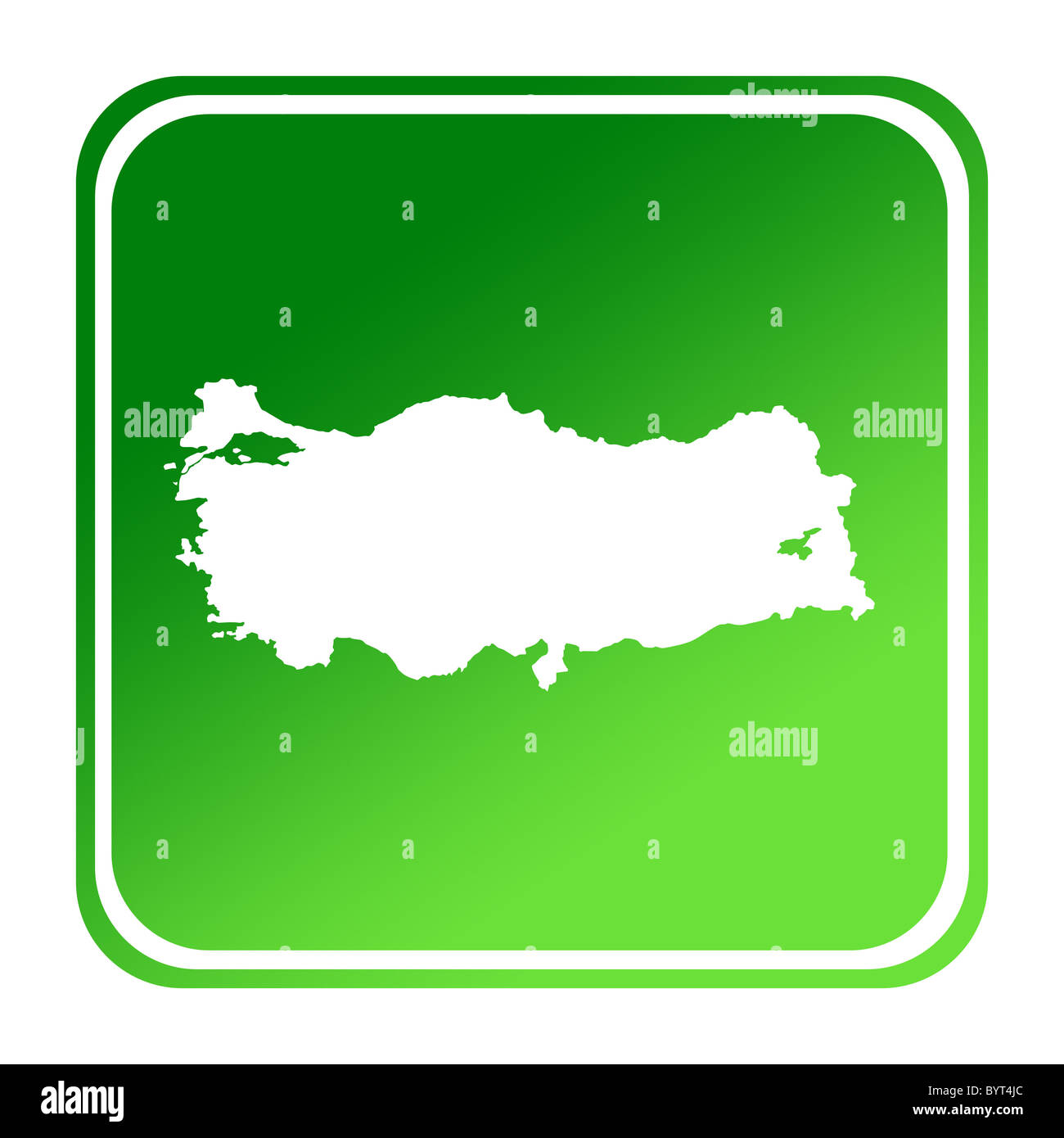 Turchia, turco, Europeo, pulsante mappa di gradiente verde; isolato su sfondo bianco con percorso di clipping. Foto Stock