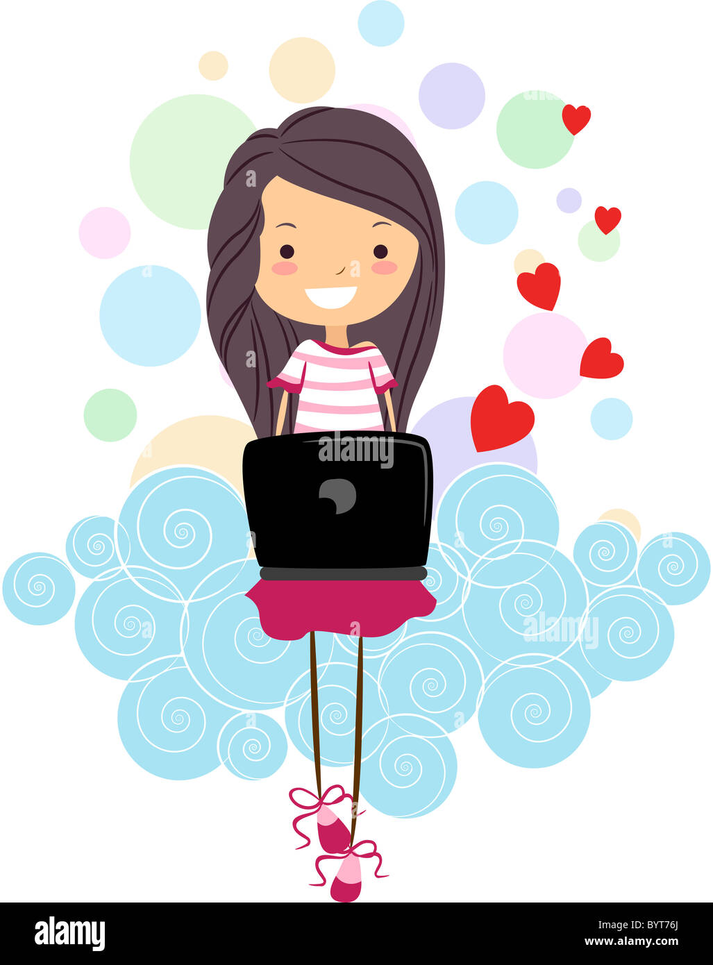 Illustrazione di una ragazza in chat con qualcuno attraverso il suo computer portatile Foto Stock