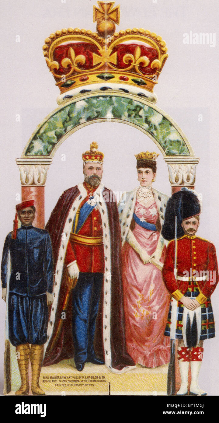 1902 incoronazione souvenir con il re Edoardo VII e la Regina Alexandra Foto Stock