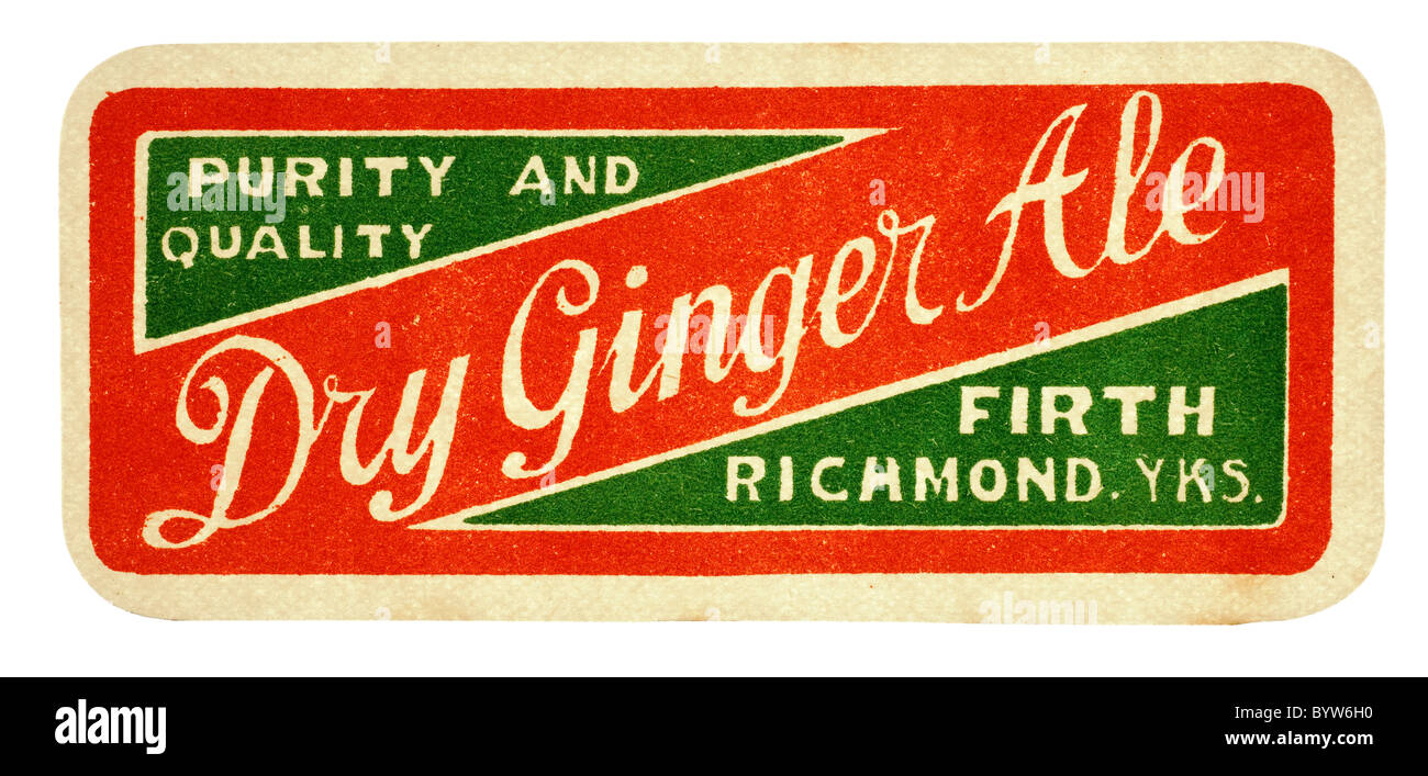 Vecchia carta pop etichetta per Dry Ginger ale da Firth a Richmond Yorkshire. Solo editoriale Foto Stock