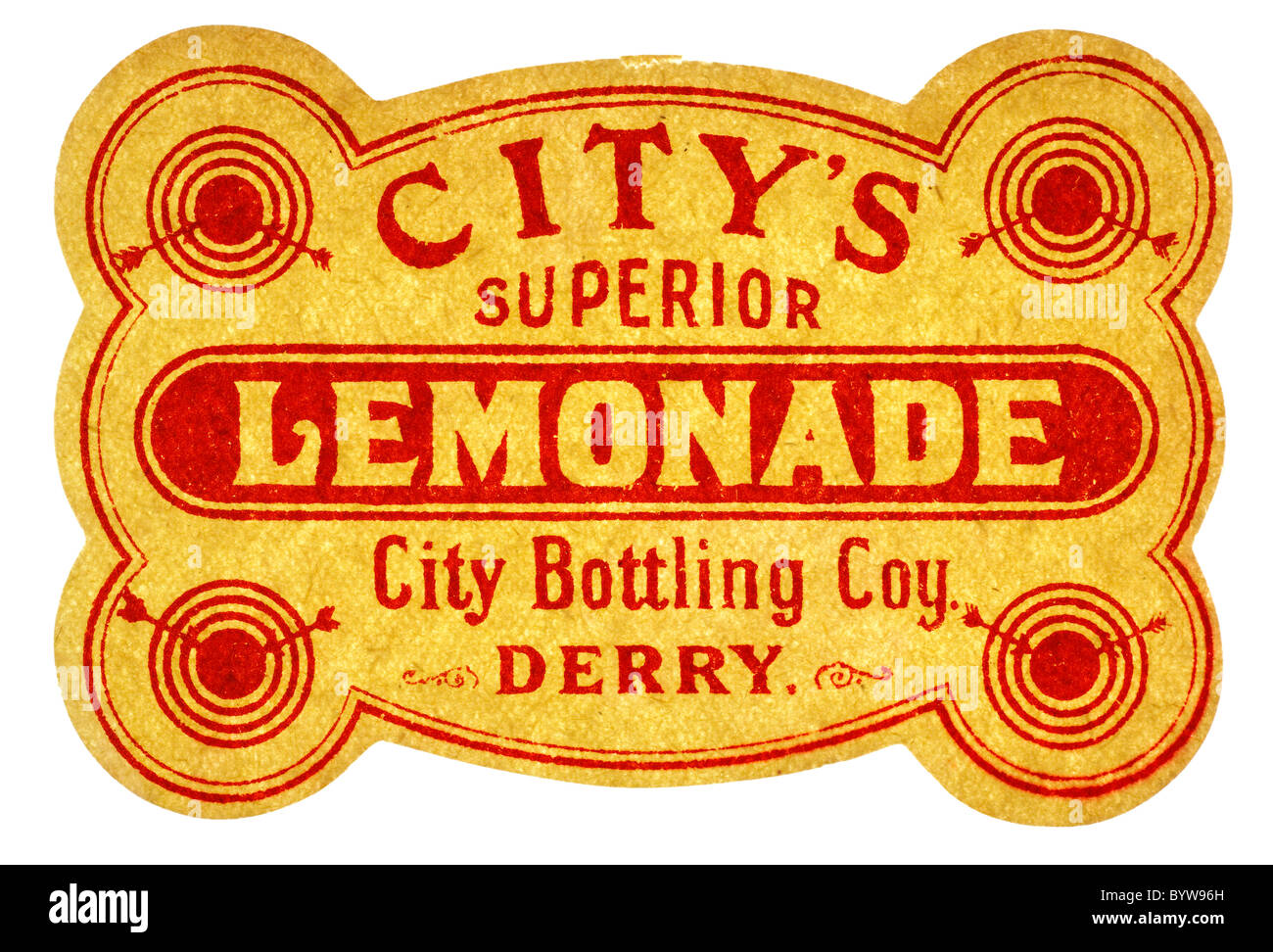 Vecchia carta pop etichetta per la limonata Superior da città imbottigliamento Coy Derry. Solo editoriale Foto Stock