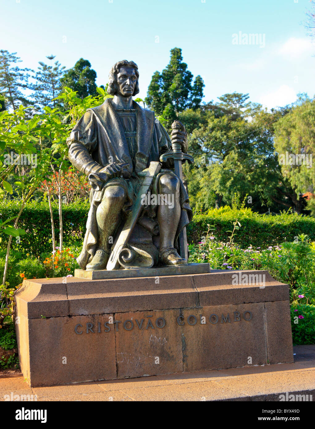 Statua di Cristoforo Colombo in Santa Catarina Park, Funchal, Madeira Foto Stock