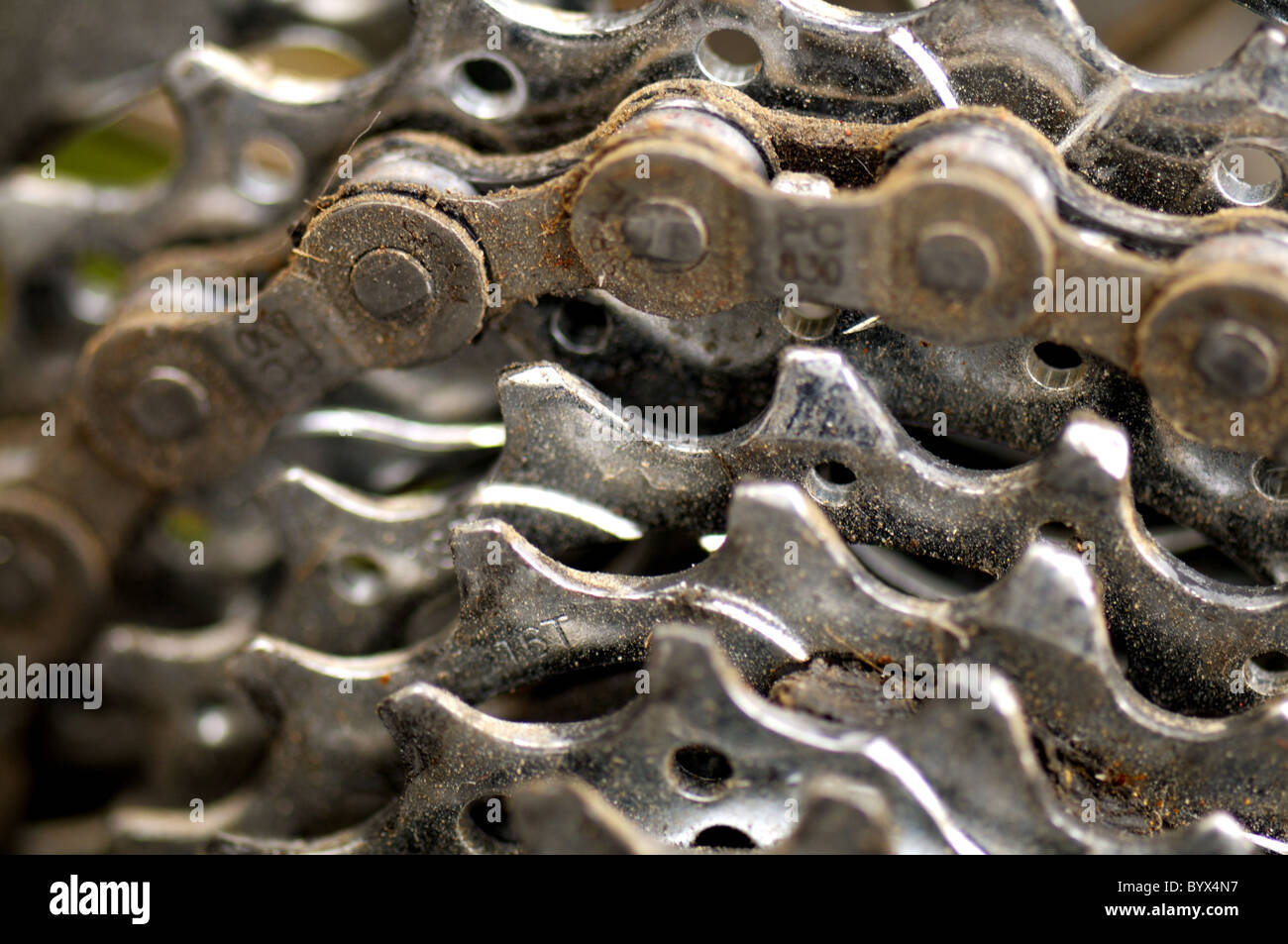 Denti di ingranaggio di un moderno mountain bike Foto Stock