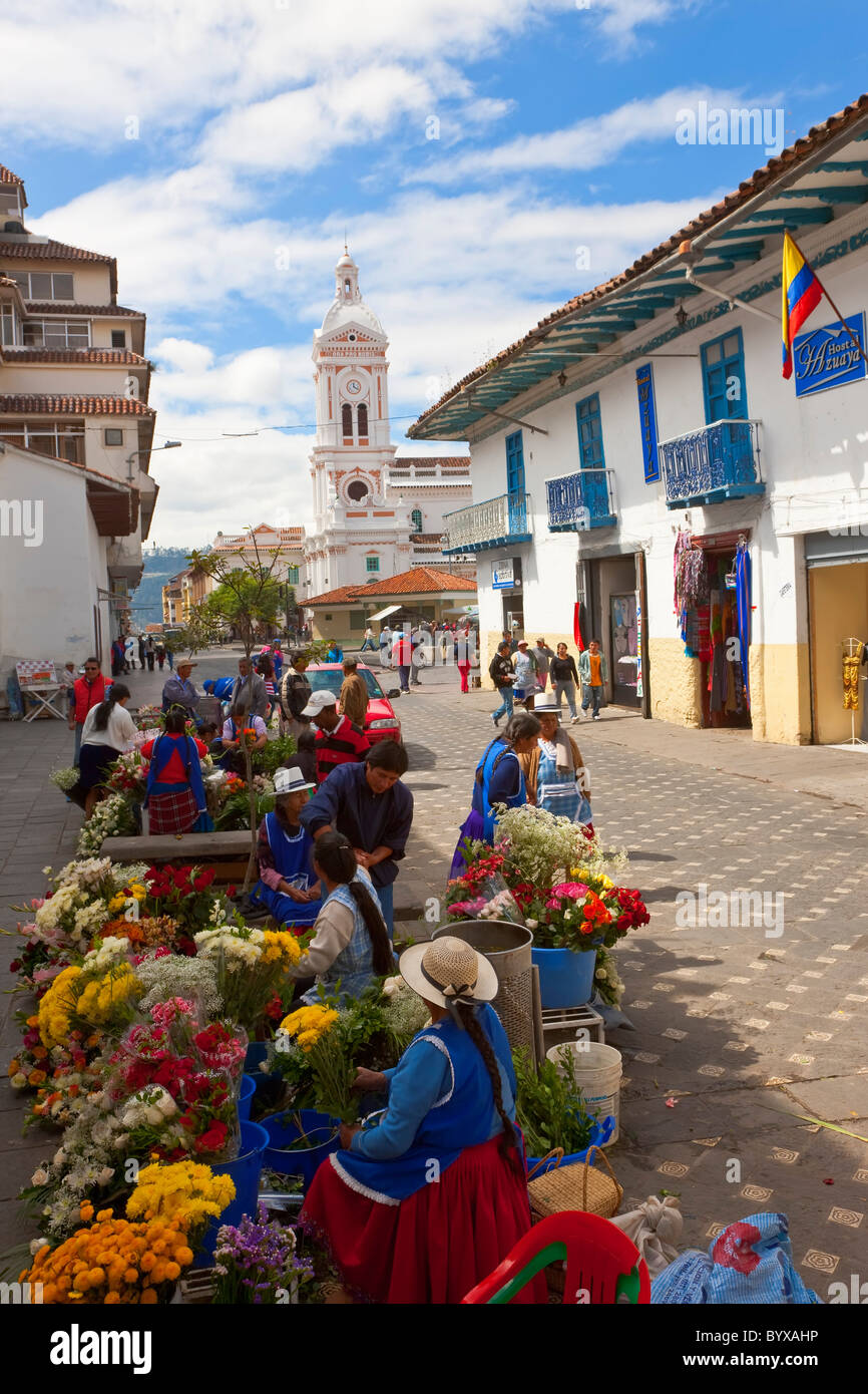 Venditori di fiori Cueneca Ecuador Foto Stock
