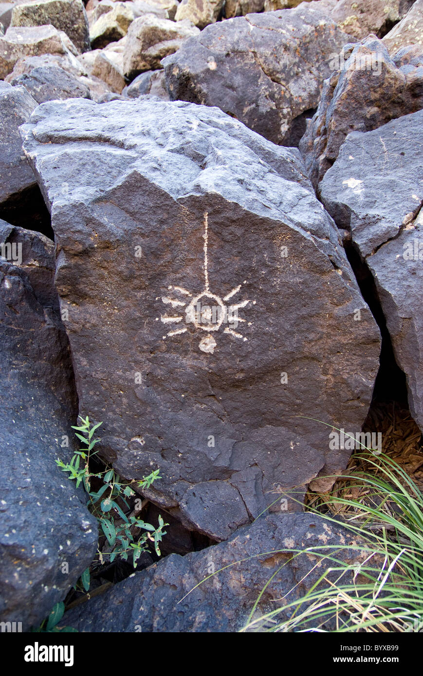 Pueblo indian marcatura su una roccia, Nuovo Messico USA Foto Stock