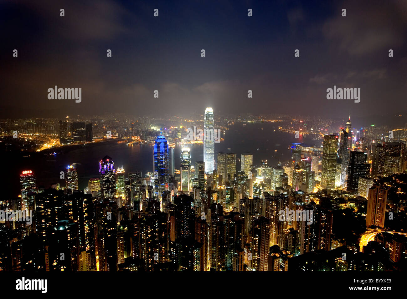 Cina, skyline di Hong Kong dal Victoria Peak Foto Stock