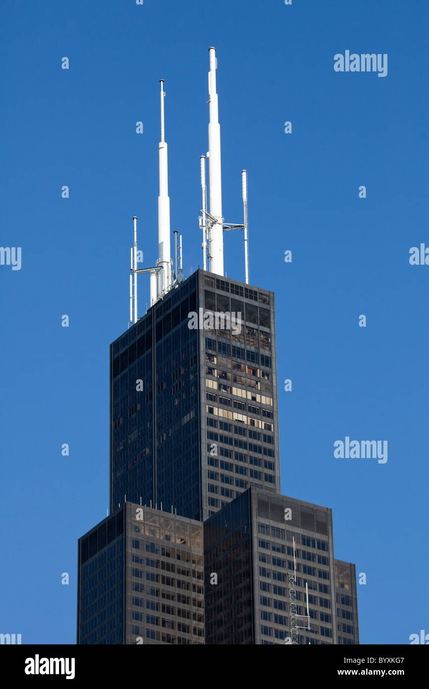 Dettaglio di Willis, precedentemente Sears Tower, Chicago, Illinois, Stati Uniti d'America Foto Stock