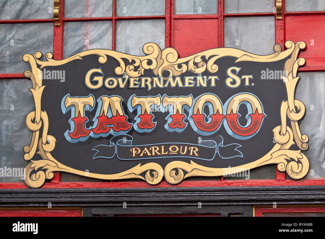 Salotto Tattoo accedi Chinatown-Victoria, British Columbia, Canada. Foto Stock