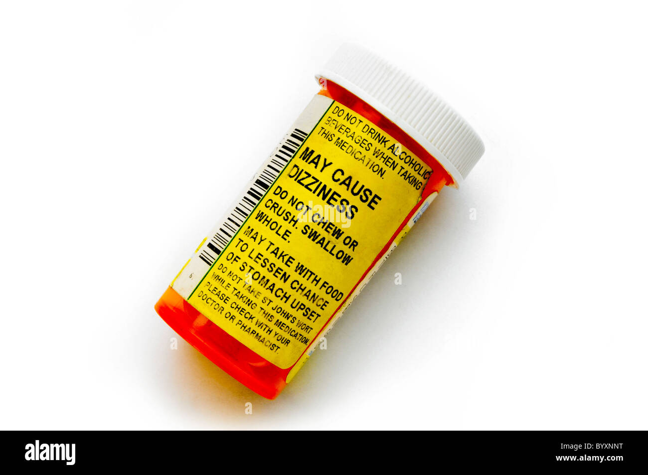 Prescription flacone di farmaco su bianco Foto Stock