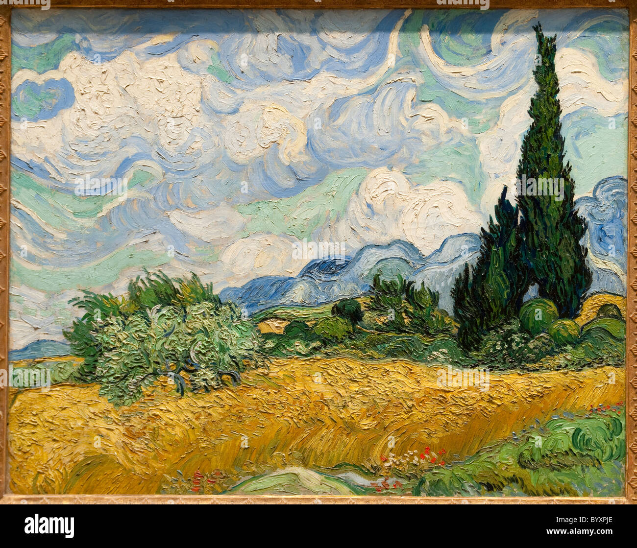 Campo di grano con cipressi, 1889, di Vincent van Gogh Foto Stock