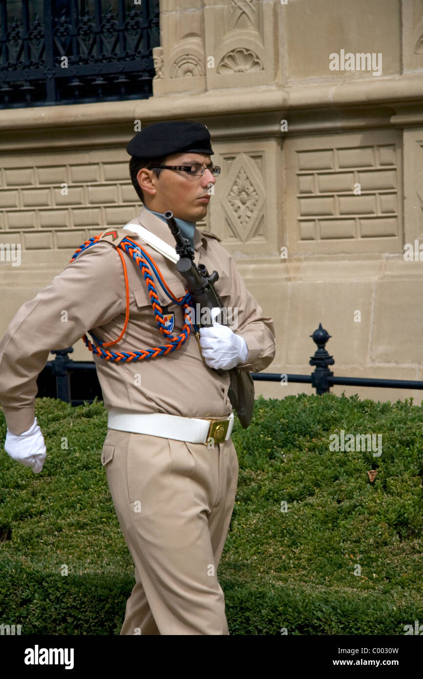 Militari del Lussemburgo soldato di guardia Le Grand Ducal Palace nella città di Lussemburgo, Lussemburgo. Foto Stock