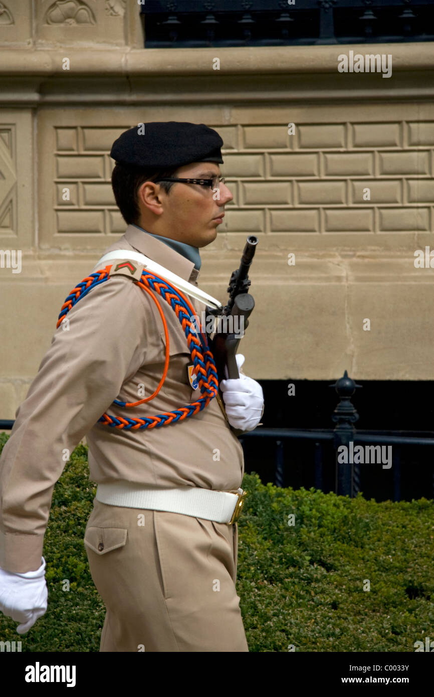 Militari del Lussemburgo soldato di guardia Le Grand Ducal Palace nella città di Lussemburgo, Lussemburgo. Foto Stock