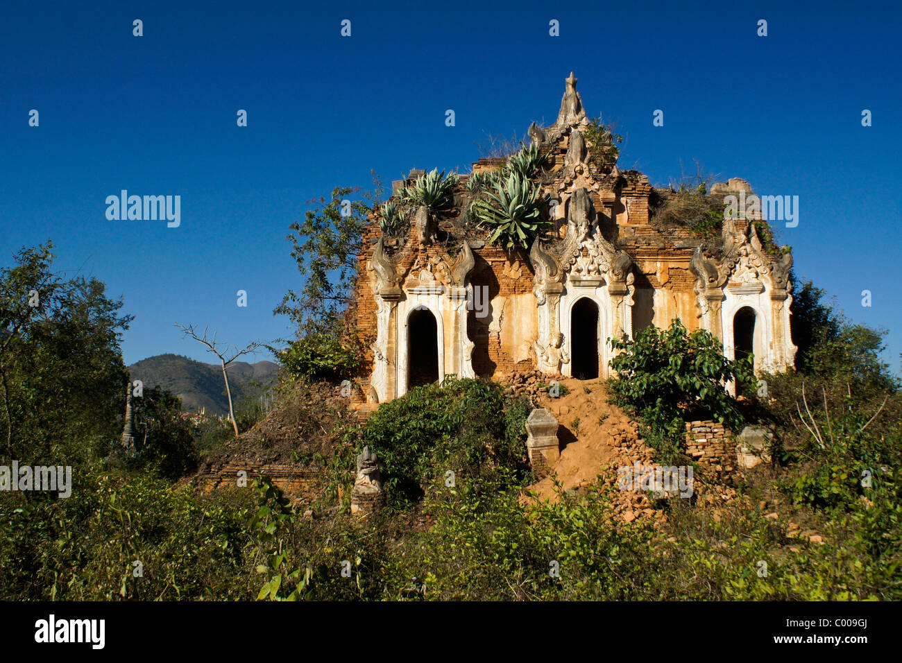 Incolto rovine della vecchia pagoda in Dein, Lago Inle, Myanmar (Birmania) Foto Stock