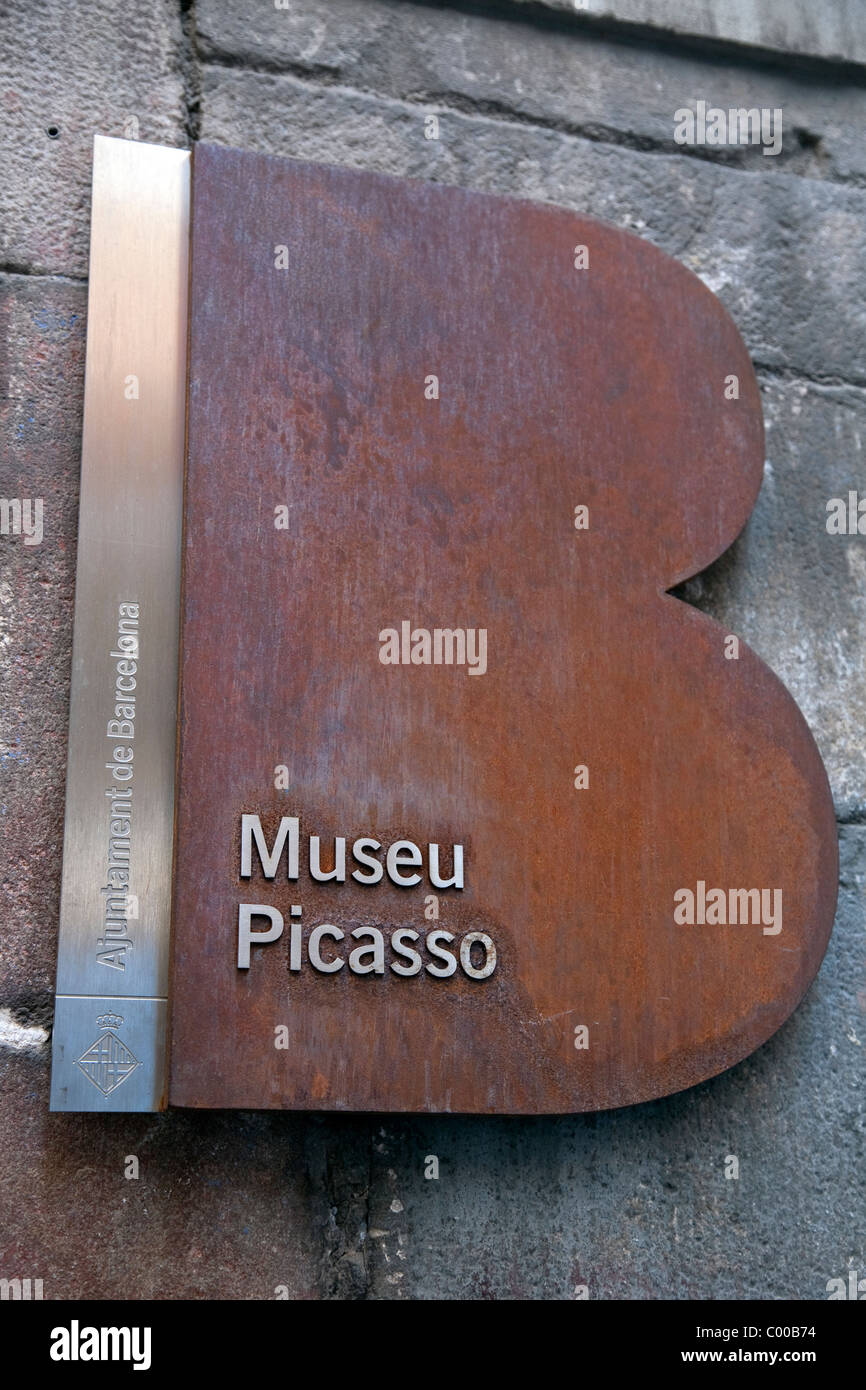 Picasso museo arte segno a Barcellona, in Catalogna, Spagna Foto Stock