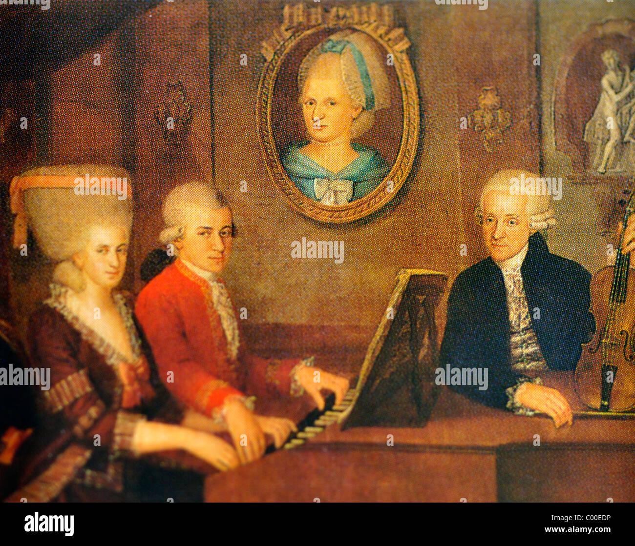 Leopold Mozart con i figli Wolfgang e Nannerl al pianoforte da Johann Nepomuk della Croce, 1780 Foto Stock
