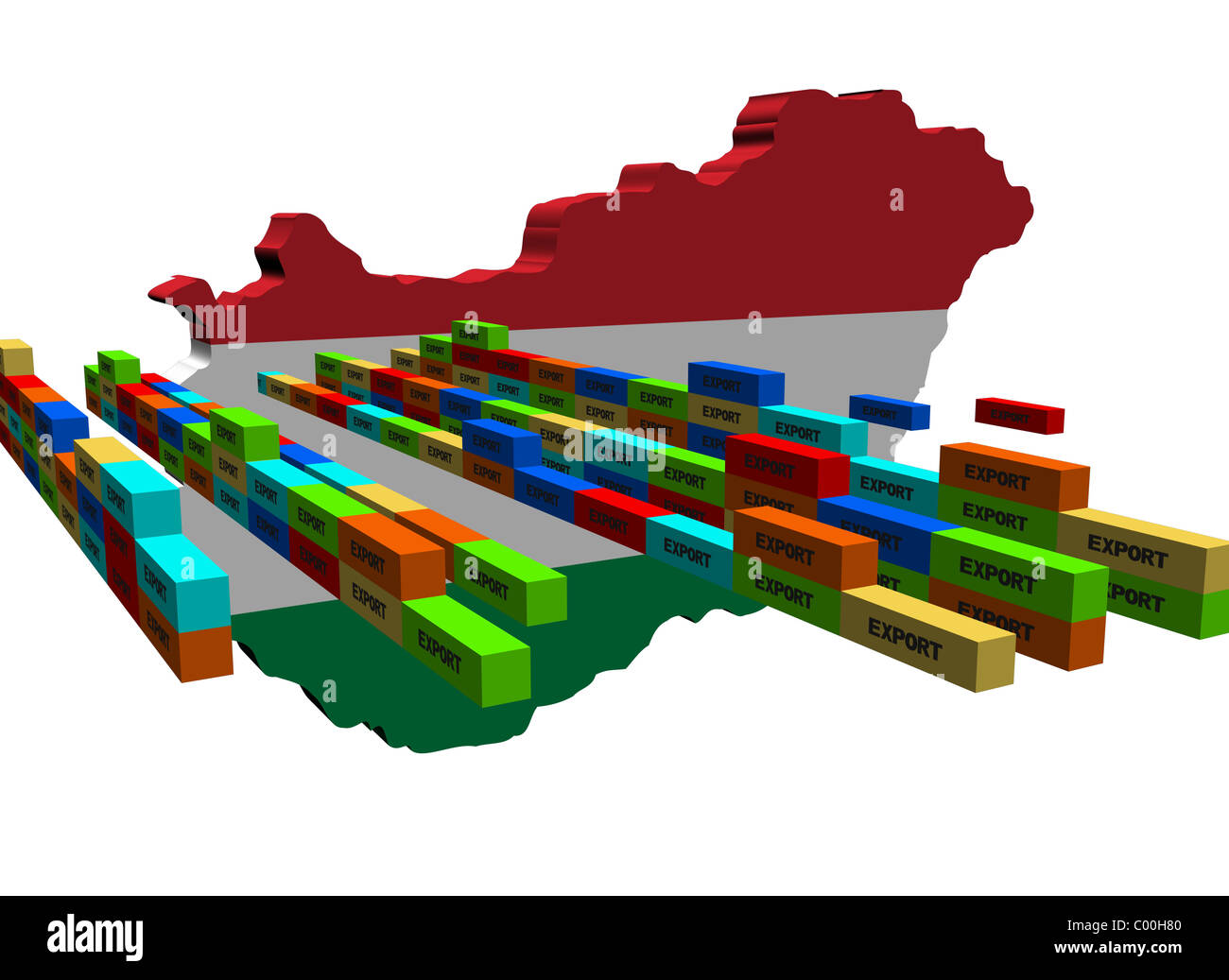 Mappa di Ungheria con pile di contenitori di esportazione illustrazione Foto Stock