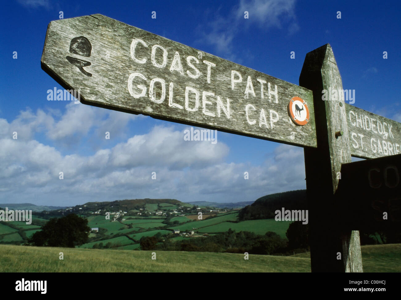 Cartello per Golden Cap Foto Stock