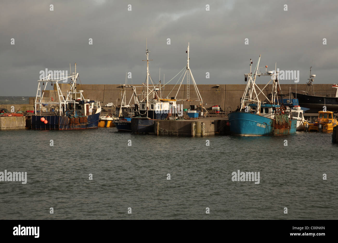 Barche da pesca ormeggiate in Amlwch Port Harbour Foto Stock