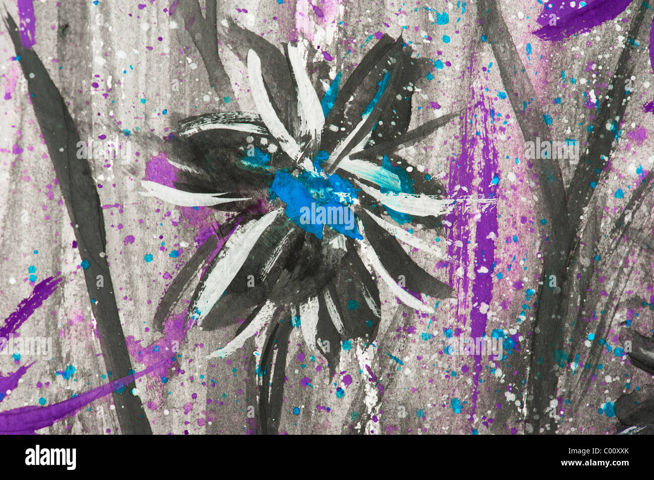 Macro dettaglio di grunge acquarello dipinto di sfondo floreale Foto Stock