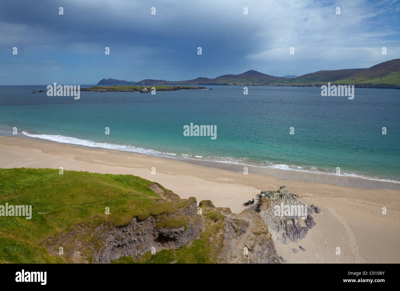 Spiaggia vuota sulla Grande Isola di Blasket, Le isole Blasket, Off Slea testa sulla penisola di Dingle, nella contea di Kerry, Irlanda Foto Stock