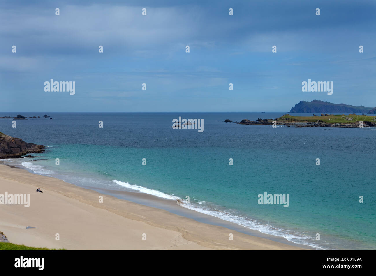 Spiaggia vuota sulla Grande Isola di Blasket, Le isole Blasket, Off Slea testa sulla penisola di Dingle, nella contea di Kerry, Irlanda Foto Stock